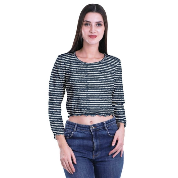 Moomaya Round Neck Crop Tops For Women Cotton Jersey Printed Blouses T Shirt