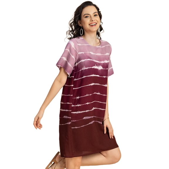 Moomaya Round Neck Short Sleeve Printed Rayon Dress - Women's Casual Dress
