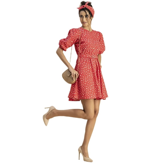 Moomaya Round Neck Skater Printed Cotton Dress - Women's Trendy Skater Dress