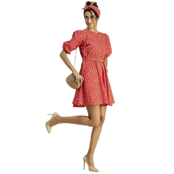 Moomaya Round Neck Skater Printed Cotton Dress - Women's Trendy Skater Dress