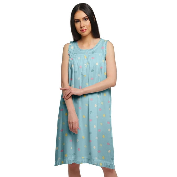 Moomaya Round Neck WoMen's A-Line Nightdress Sleeveless Printed Cotton Nightwear