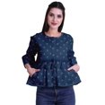 thumbnail image 1 of Moomaya Round Neck Women Bell Sleeve Shirt Printed Cotton Crop Tops Casual Top, 1 of 5