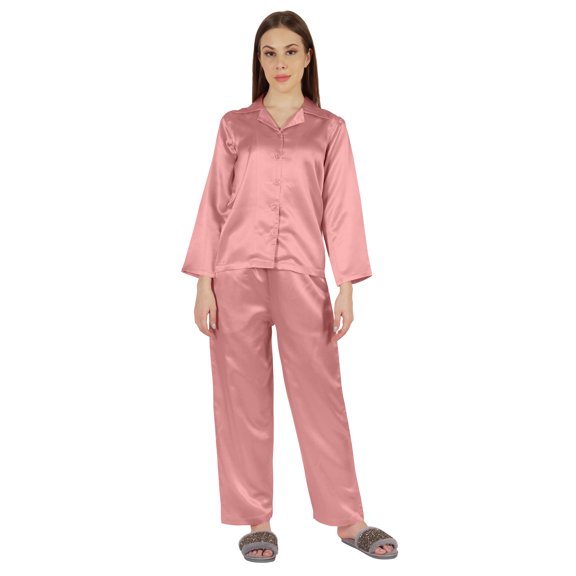 Moomaya Satin Nightwear Pajama Set For Womens Button Down Sleepwear Pj Set Soft Loungewear