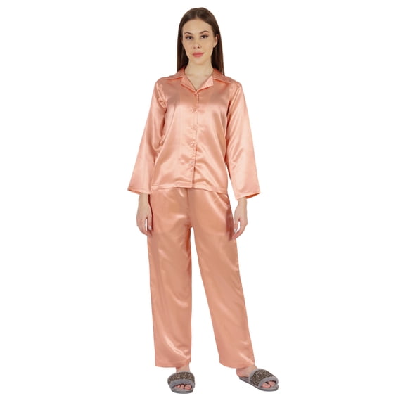 Moomaya Satin Nightwear Pajama Set For Womens Button Down Sleepwear Pj Set Soft Loungewear