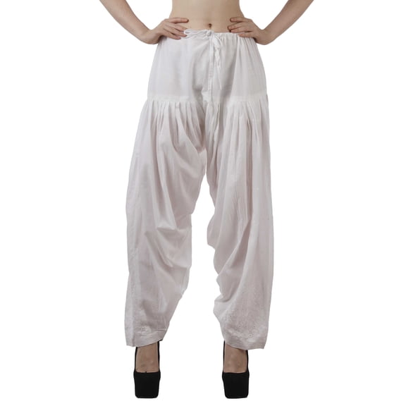 Moomaya Schiffli Detain Solid Punjabi Salwar Relaxed Drawstring Waist Cotton Yoga Pants For Women