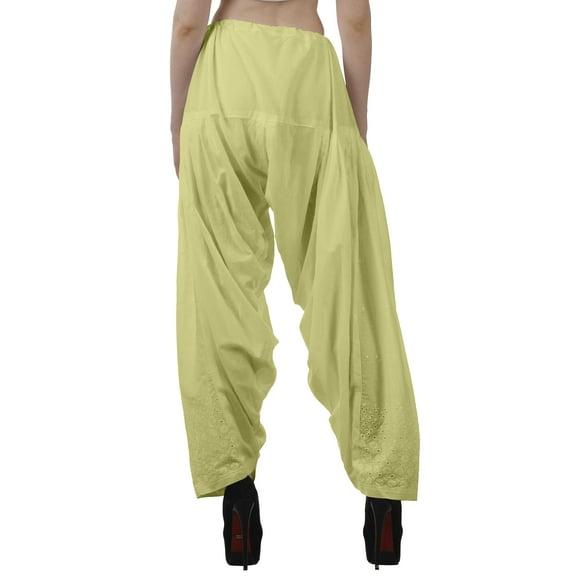 Moomaya Schiffli Detain Solid Punjabi Salwar Relaxed Drawstring Waist Cotton Yoga Pants For Women