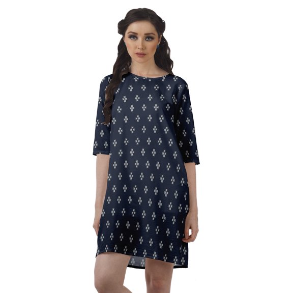 Moomaya Scoop Neck Moss Georgette Shift Party Dress For Women 3/4 Sleeve Dress