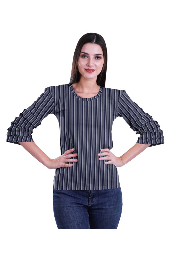 Sexy 3 /4Th Sleeve Tops Women Printed Ruffle Shirt Women Summer T-Shirt