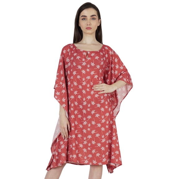 Moomaya Short Beach Kaftan Dress For Womens Print U-Neck Turkish Bikini Cover Up Dress