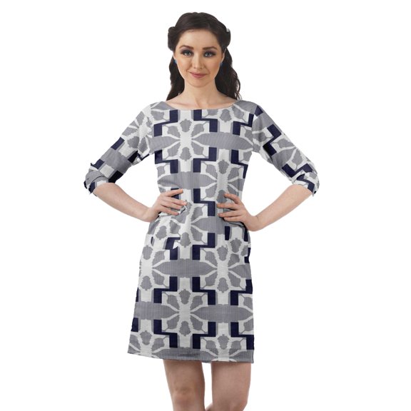 Moomaya Short Length Dresses Women Printed 3/4 Sleeve Casual Mini Tunic Dress