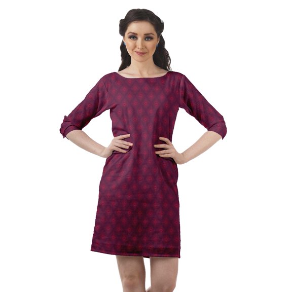 Moomaya Short Length Dresses Women Printed 3/4 Sleeve Casual Mini Tunic Dress