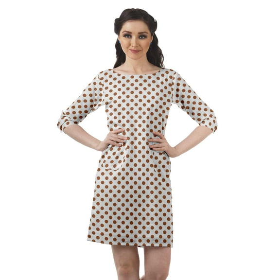 Moomaya Short Length Dresses Women Printed 3/4 Sleeve Casual Mini Tunic Dress