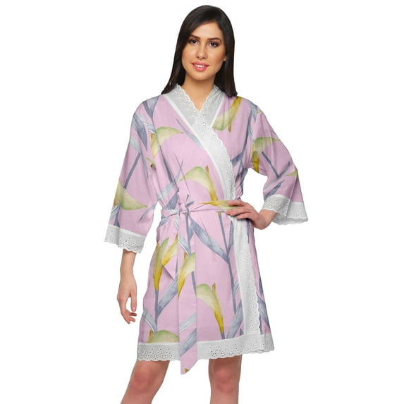 Moomaya Short Printed Crossover Kimono Robes For Girls Nightwear Dressing Gown