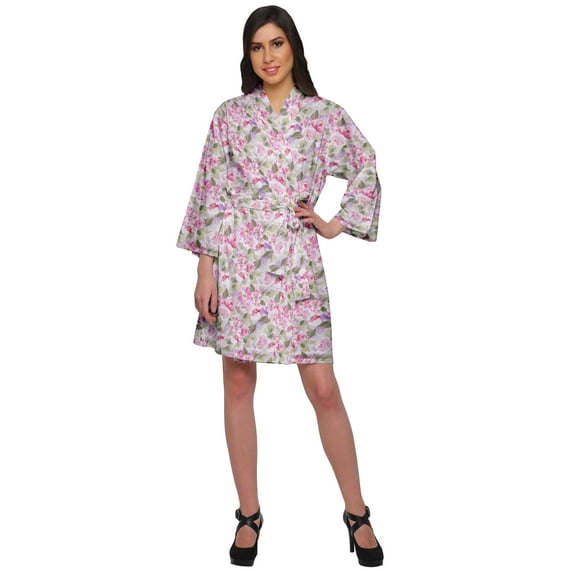 Moomaya Short Robe For Women Plus Size Printed Cotton Robe Lightweight Nightwear