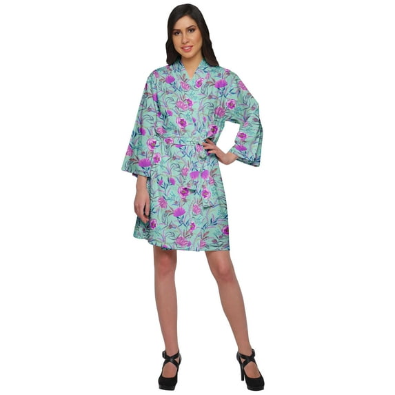 Moomaya Short Robe For Women Plus Size Printed Cotton Robe Lightweight Nightwear