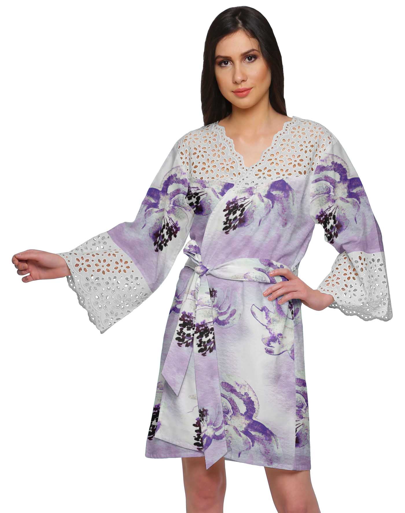 Moomaya Short Robes For Women Lightweight Venice Lace Summer Loungewear ...