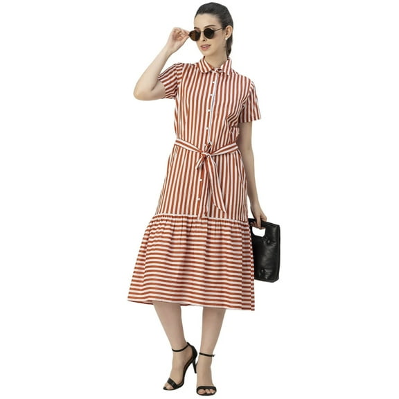 Moomaya Short Sleeve A-Line Shirt Collar Cotton Dress - Women's Casual Dress