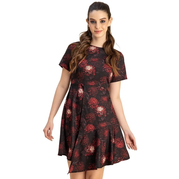 Moomaya Short Sleeve Asymmetric Printed Dress - Women's Trendy Casual Dress