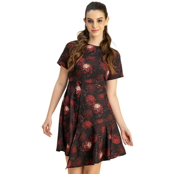 Moomaya Short Sleeve Asymmetric Printed Dress - Women's Trendy Casual Dress