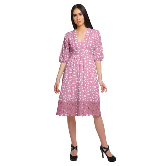 Moomaya Short Sleeve Dress For Women Printed Cotton Evening Dress Casual Wear