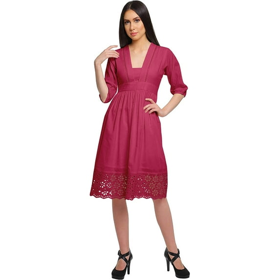 Moomaya Short Sleeve Dress For Women Solid Evening Dress Ethnic Casual Kurta