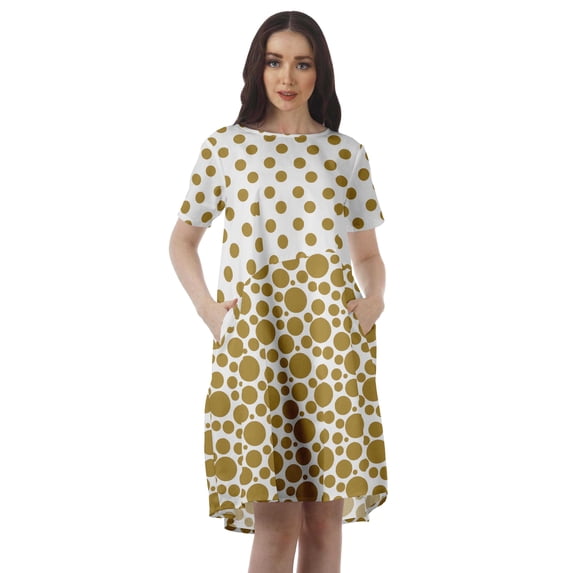 Moomaya Short Sleeve Dresses Women Scoop Neckline Printed Dresses With Pockets