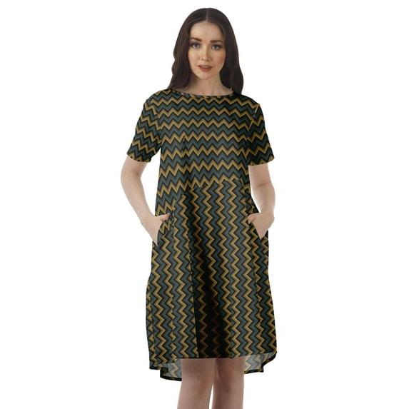 Moomaya Short Sleeve Dresses Women Scoop Neckline Printed Dresses With Pockets