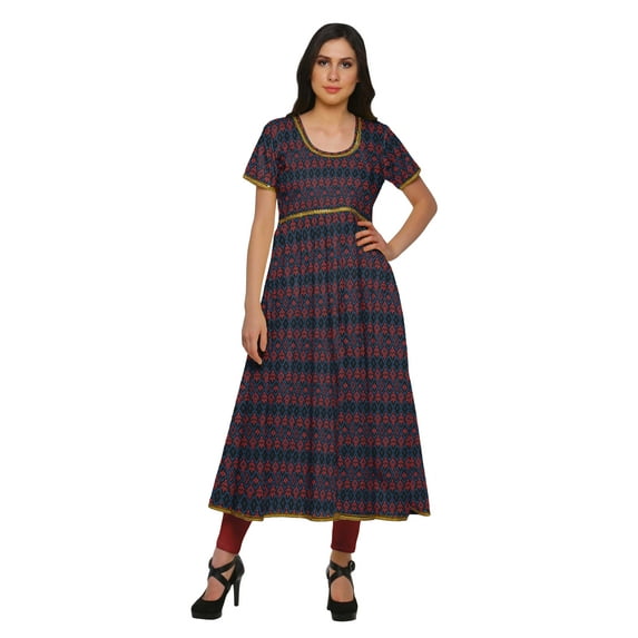 Moomaya Short Sleeve Kurta Printed Women Front Slit Kurti Summer Clothing