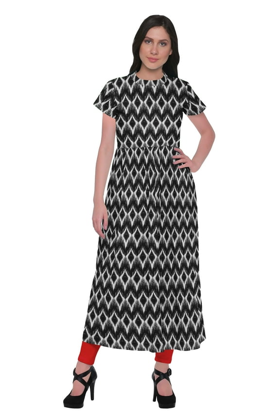 Short Sleeve Kurta Summer Tunic Printed Front Slit Kurtis For Women
