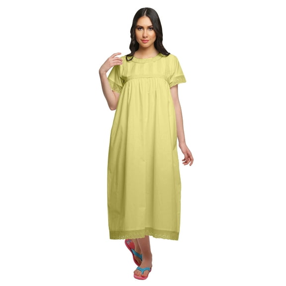 Moomaya Short Sleeve Nightdress For Ladies Cotton Womens A-Line Maxi Nightwear