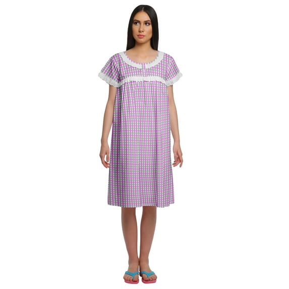 Moomaya Short Sleeve Nightdress For Ladies Printed Button Placket Nightwear