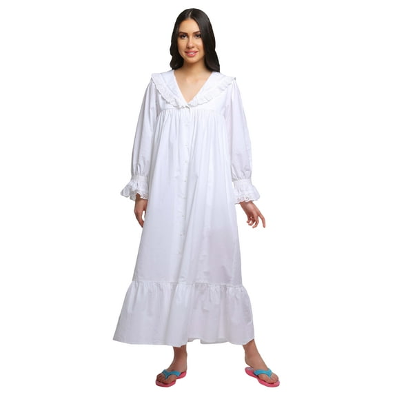 Moomaya Short Sleeve Nursing Solid Cotton Poplin Women Sleepwear Night Gown