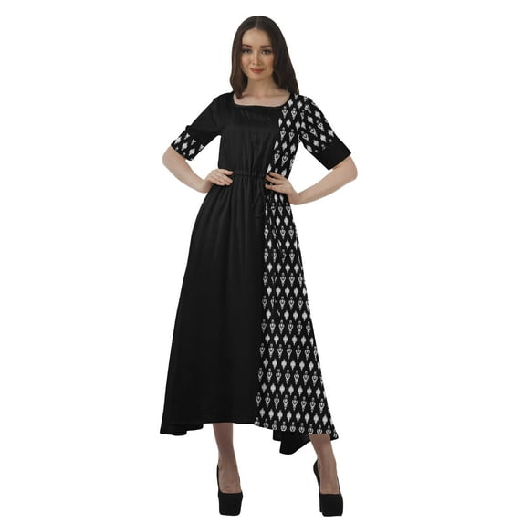 Moomaya Short Sleeve Partywear Viscose Santoon Scoop Neckline Dress For Women