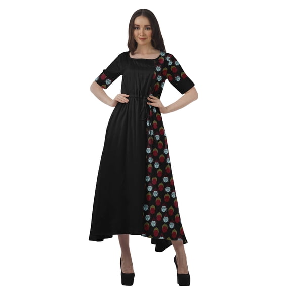 Moomaya Short Sleeve Partywear Viscose Santoon Scoop Neckline Dress For Women