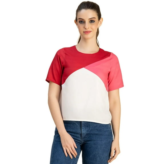 Moomaya Short Sleeve Round Neck Regular Fit Solid Top - Women's Casual Solid Top