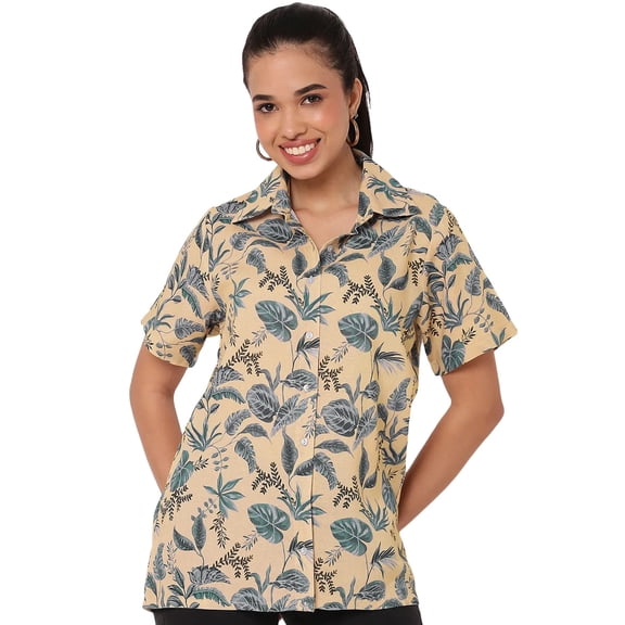 Moomaya Short Sleeve Shirt Collar Printed Rayon Shirt - Women's Casual Shirt