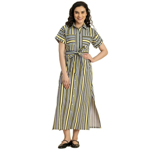 Moomaya Short Sleeve Spread Collar Cotton Dress - Women's Trendy Shirt Dress