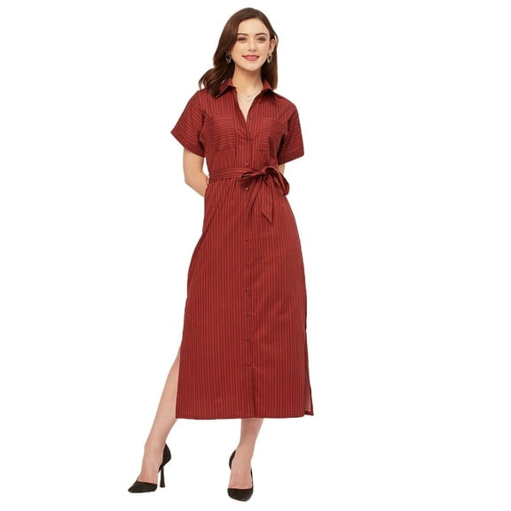 Moomaya Short Sleeve Spread Collar Cotton Dress - Women's Trendy Shirt Dress