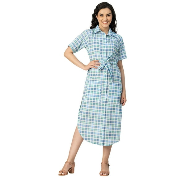 Moomaya Short Sleeve Spread Collar Cotton Dress - Women's Trendy Shirt Dress