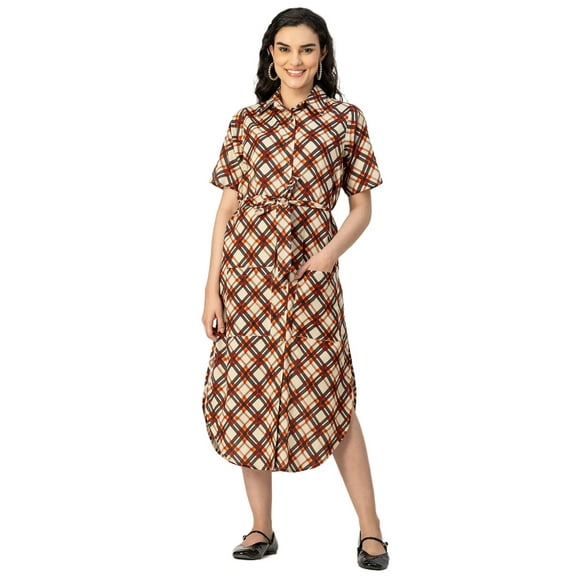 Moomaya Short Sleeve Spread Collar Cotton Dress - Women's Trendy Shirt Dress