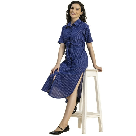 Moomaya Short Sleeve Spread Collar Cotton Dress - Women's Trendy Shirt Dress
