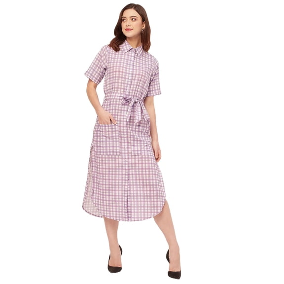 Moomaya Short Sleeve Spread Collar Cotton Dress - Women's Trendy Shirt Dress
