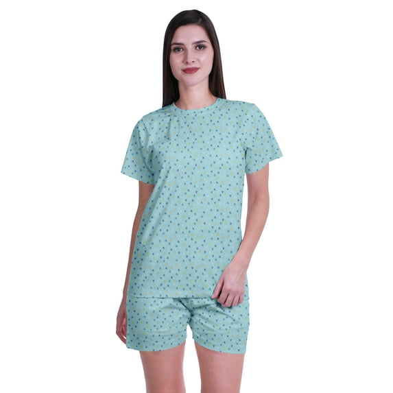 Moomaya Short Sleeve T-Shirts For Women Soft Cotton Round Collar Sleepwear Set