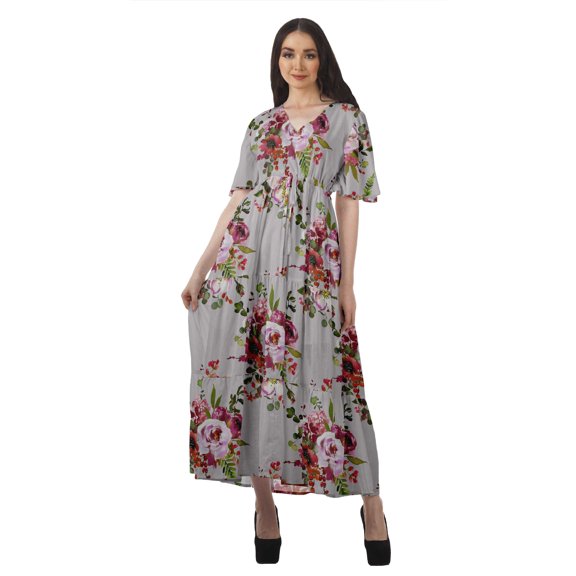 Moomaya Short Sleeve Tunic Womens Cocktail Dresses Printed Cotton Slub Dress