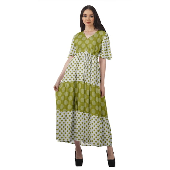 Moomaya Short Sleeve Tunic Womens Cocktail Dresses Printed Cotton Slub Dress