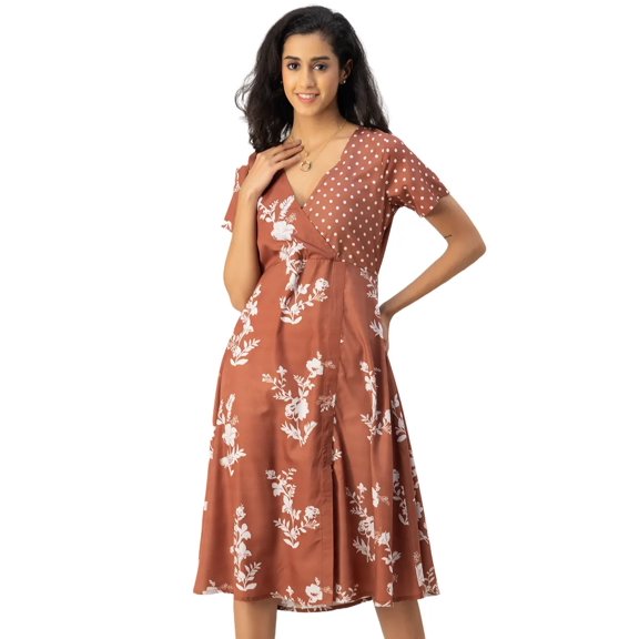 Moomaya Short Sleeve V Neck A-Line Printed Dress - Women's Trendy A-Line Dress