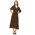 thumbnail image 1 of Moomaya Short Sleeve V Neck Solid Rayon Dress - Women's Casual Tiered Dress, 1 of 9