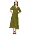 thumbnail image 1 of Moomaya Short Sleeve V Neck Solid Rayon Dress - Women's Casual Tiered Dress, 1 of 9
