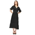thumbnail image 1 of Moomaya Short Sleeve V Neck Solid Rayon Dress - Women's Casual Tiered Dress, 1 of 9