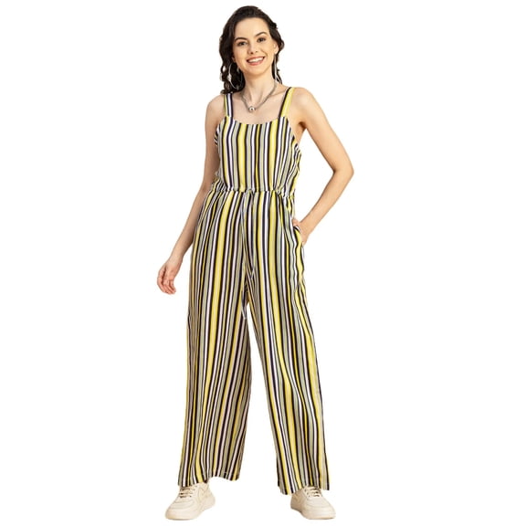 Moomaya Shoulder Straps Full Leg Cotton Jumpsuit - Women's Summer Jumpsuit